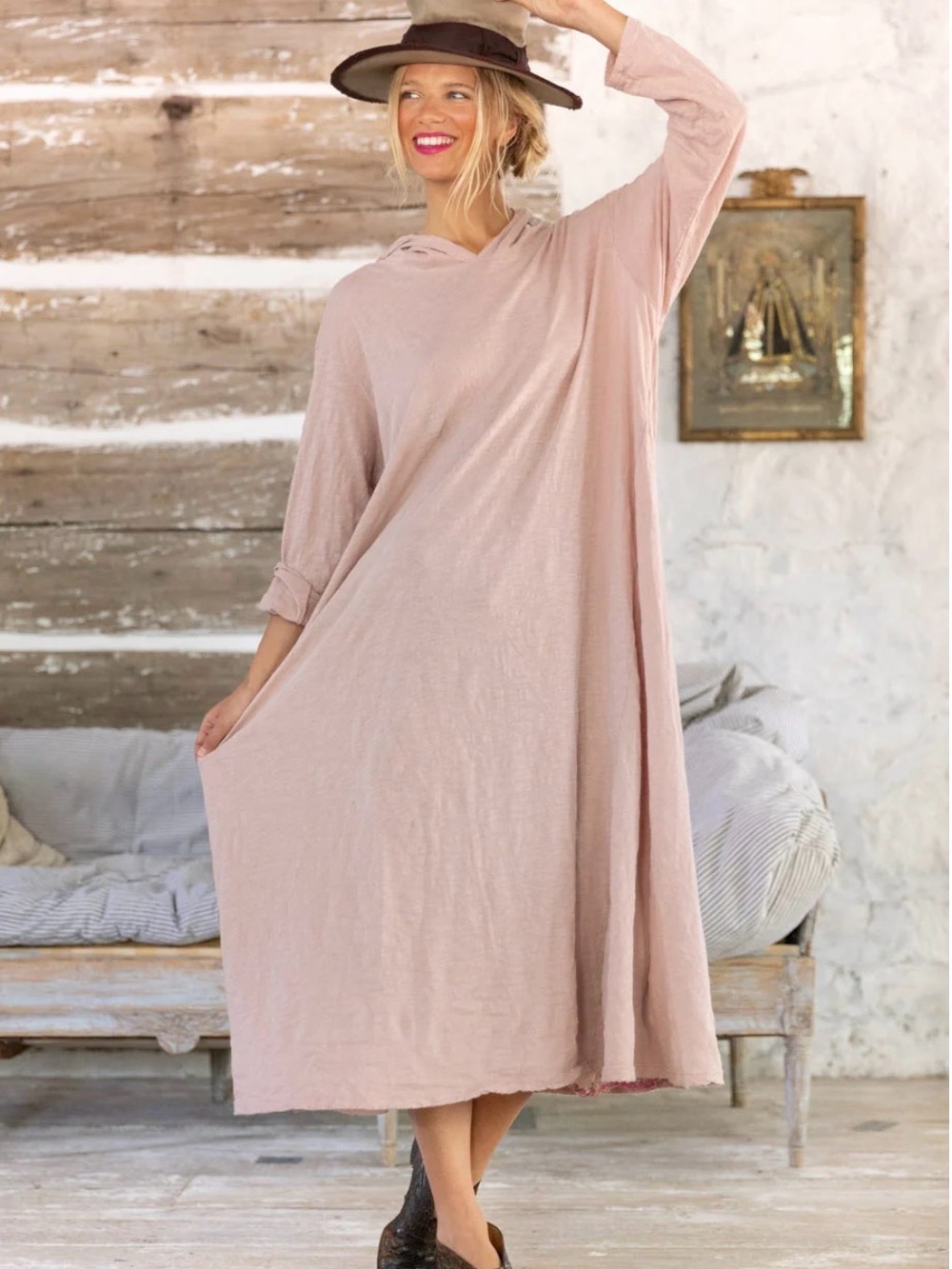 Magnolia Pearl Viggo Hoodie Dress Sun Faded Azalea Cotton Boho